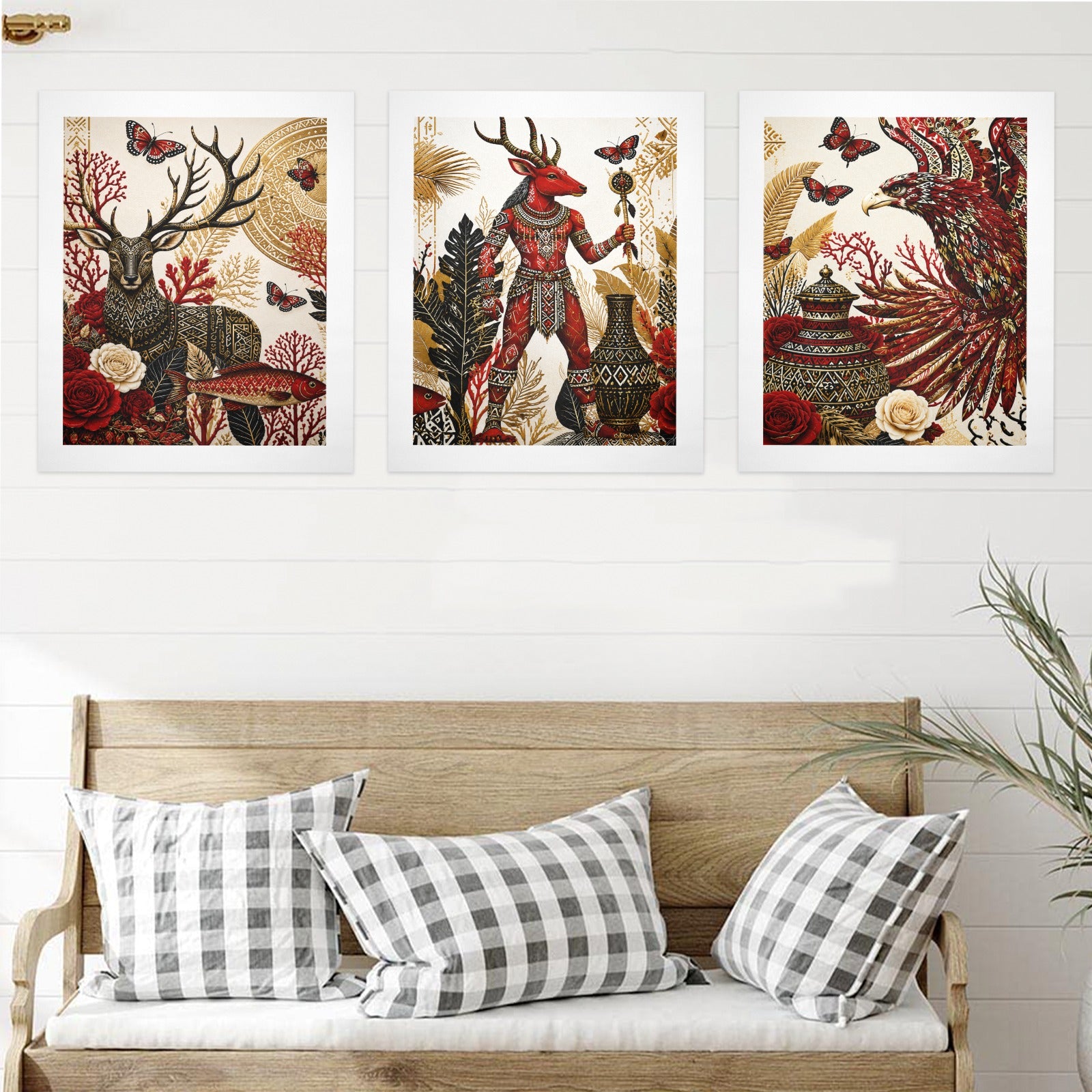 Three-panel Tribal Elegance canvas art set featuring geometric tribal patterns, each panel 16 by 20 inche — additional view 6