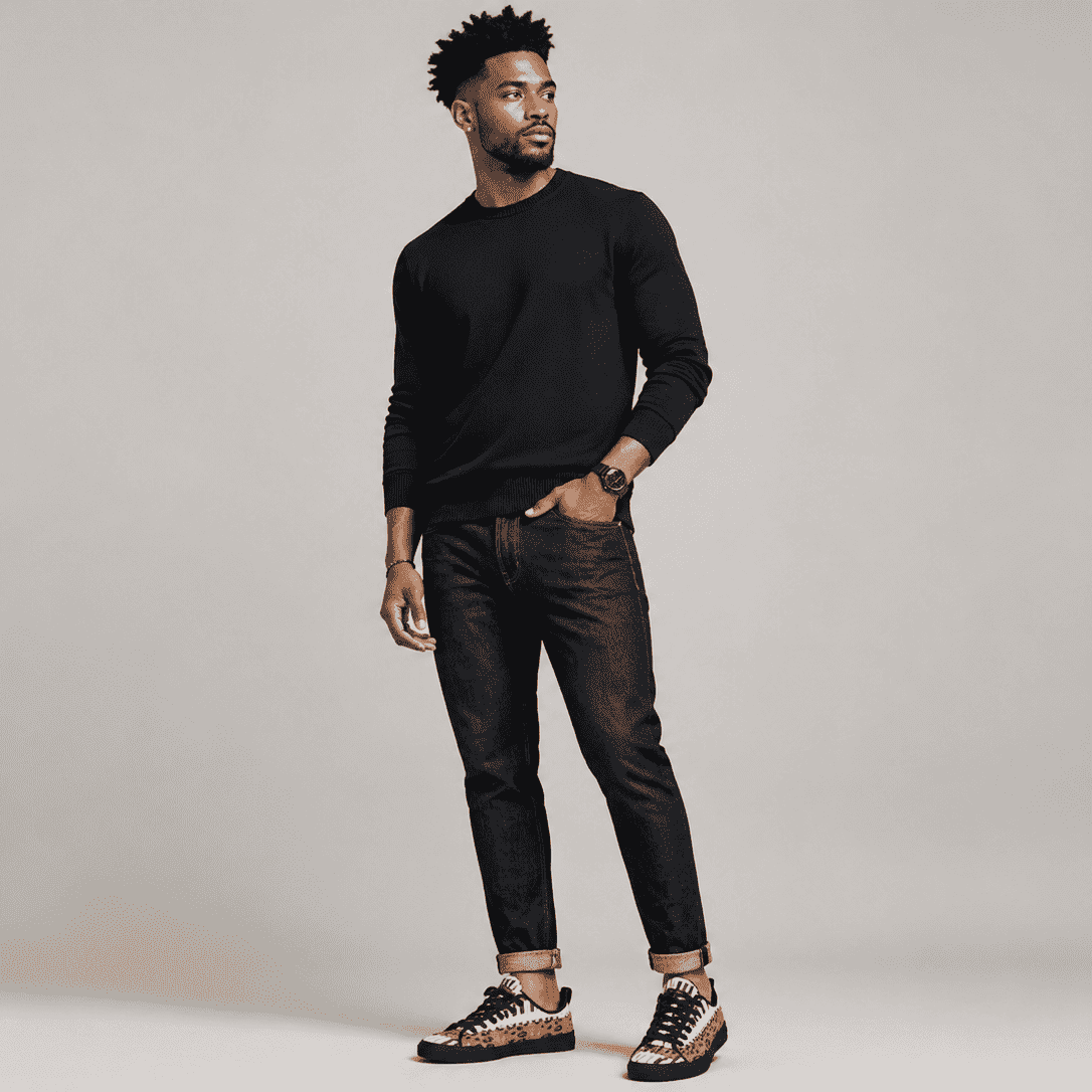 Men’s brown animal-print canvas low-top sneakers with piano and saxophone design and black sole