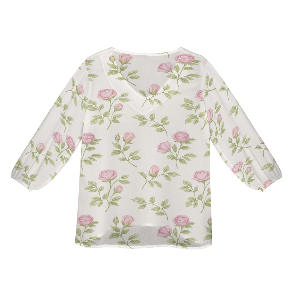 Rich and Rich Pink Floral Puff Sleeve Women's Blouse with loose fit and floral print