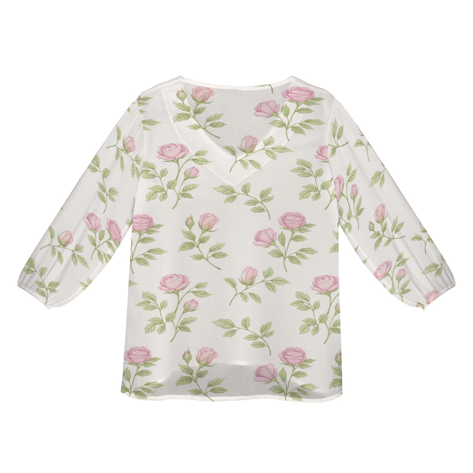 Rich and Rich Pink Floral Puff Sleeve Women's Blouse