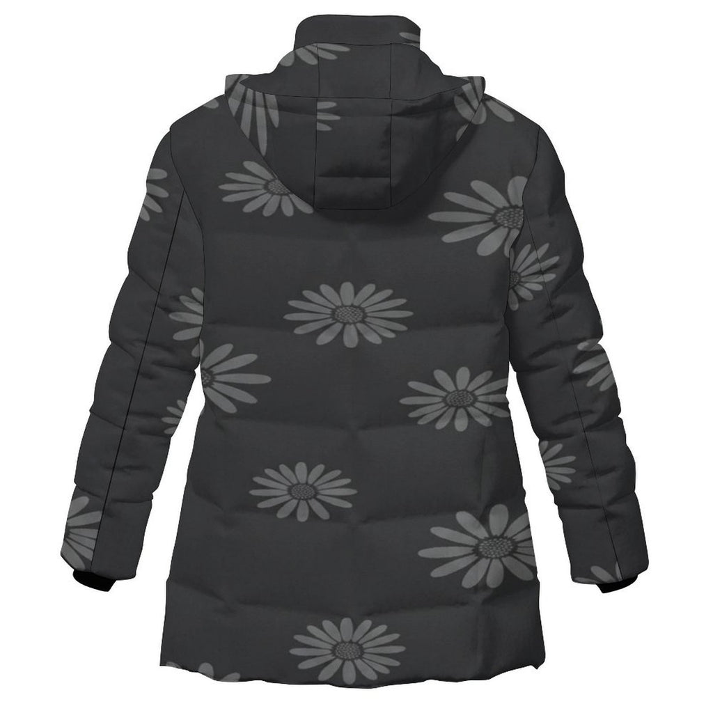Rich and Rich Women's Matte Black and Floral Hooded Puffer Coat | Luxury Winter Jacket with Detachable Hood - Rich and Rich Homeopportunities