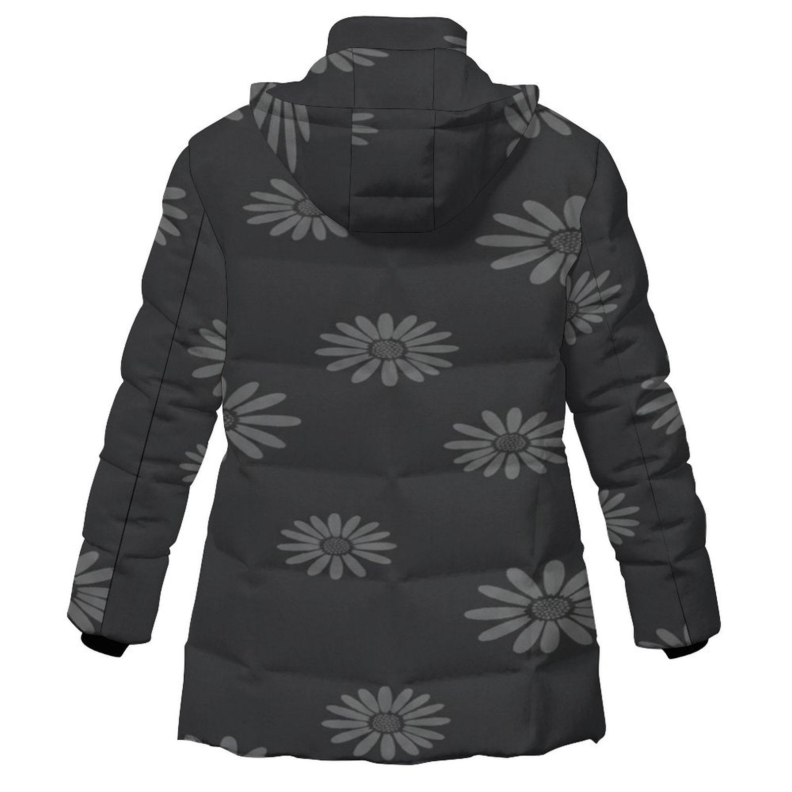 Rich and Rich Women's Matte Black and Floral Hooded Puffer Coat | Luxury Winter Jacket with Detachable Hood - Rich and Rich Homeopportunities