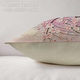 Square 18x18 faux-linen pillow with pink cherry blossom tree artwork and included core — additional view 7