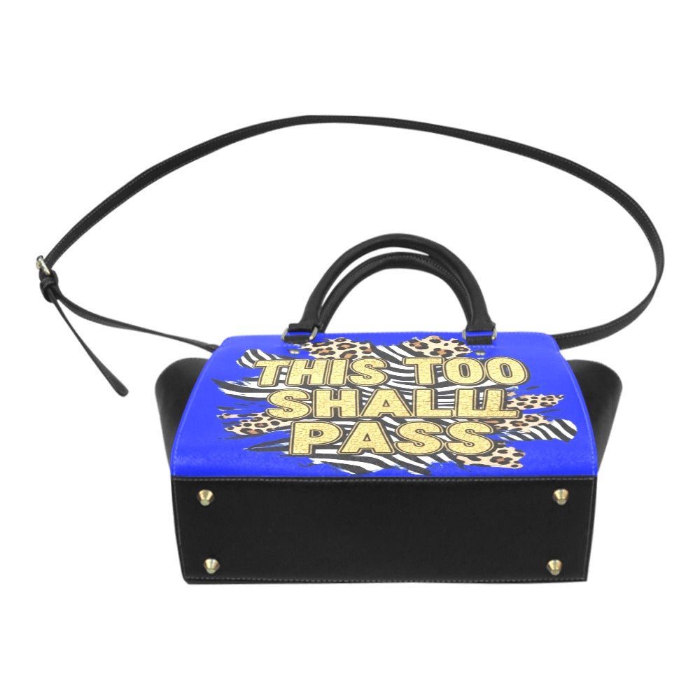 Classic "This Too Shall Pass" PU leather shoulder handbag with double handles and removable strap — product detail