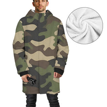 Load image into Gallery viewer, R&amp;RH Camo Green Mens Mid Length Hooded Coat Men&#39;s Mid-Length Hooded Coat (Model H69)
