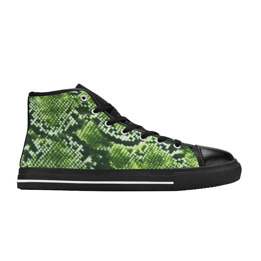 Rich and Rich Green Pattern Hightop Women's Classic Tennis Shoe with vibrant green design