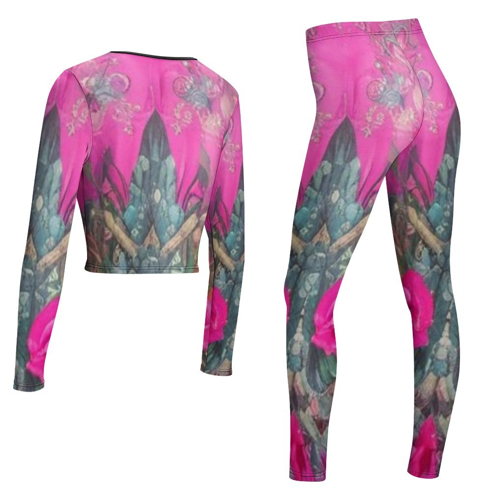 Women's V-Neck Long Sleeve Yoga Sweatshirt Set in breathable fabric