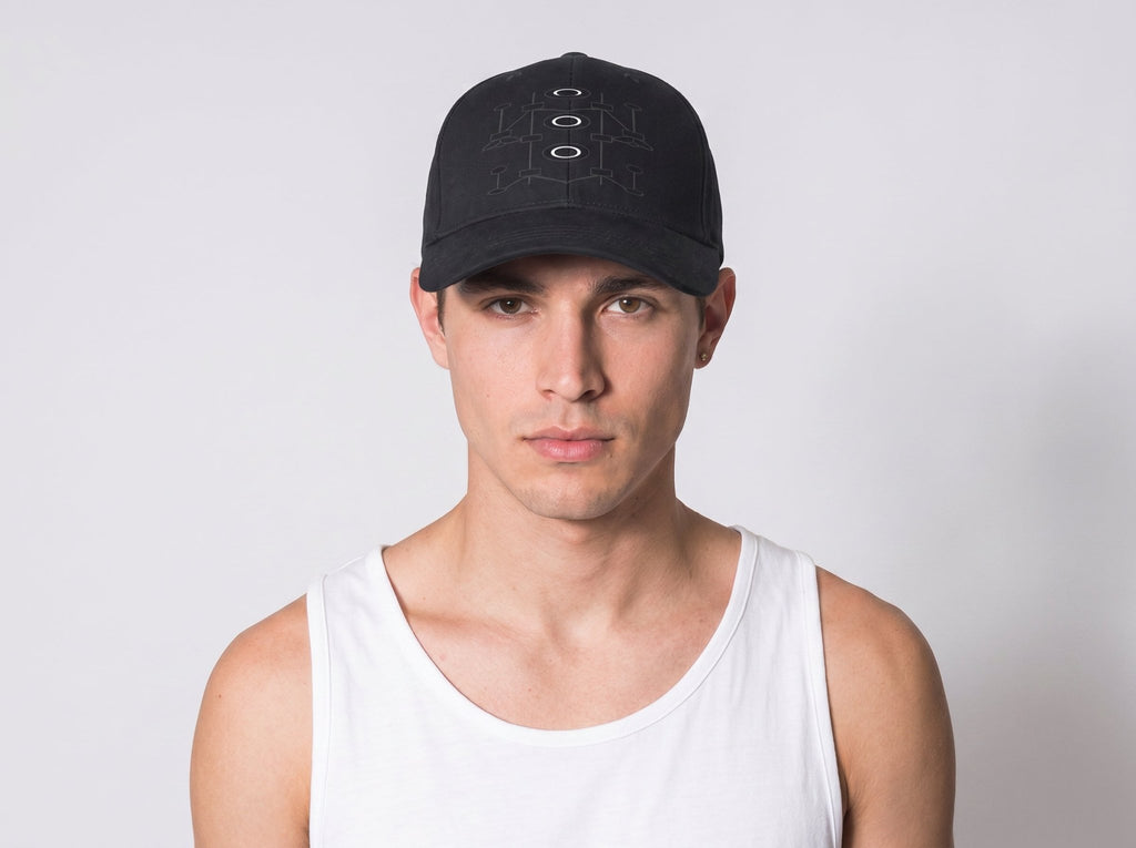 R&RH Geometric Sandwich Peak Unisex Black Cap - Rich and Rich Homeopportunities