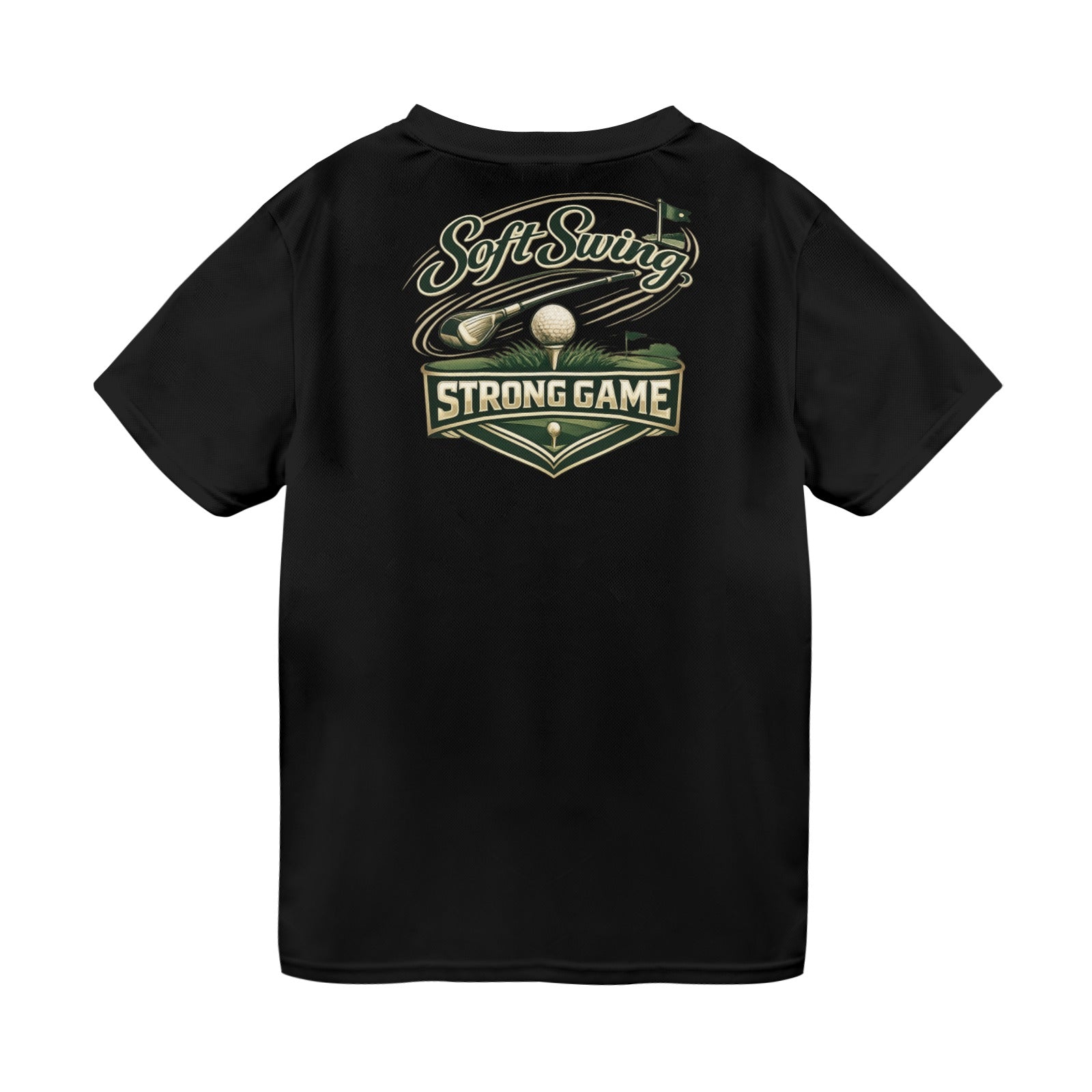 Black men’s short‑sleeve mesh golf T‑shirt with all‑over print and elastic neckband — additional view 9