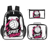 Clear PVC backpack with matching insulated lunch bag and pencil case and mesh side pockets — alternate view