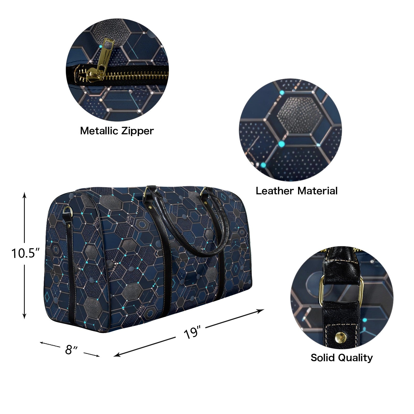 Rich and Rich Blue Hex Network PU Leather Travel Bag for Gym, Weekend & Long-Term Travel