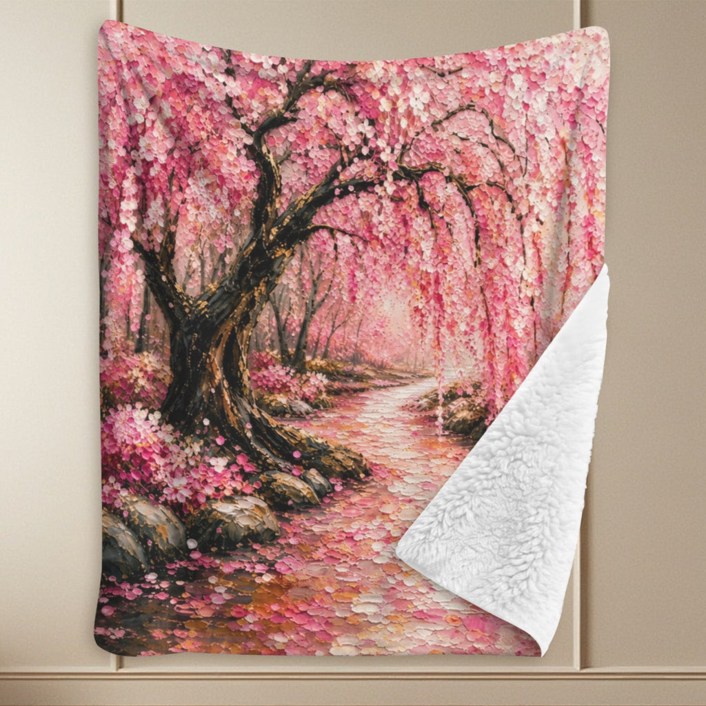 Japanese Cherry Blossom Sherpa Fleece Blanket 90 x 108
