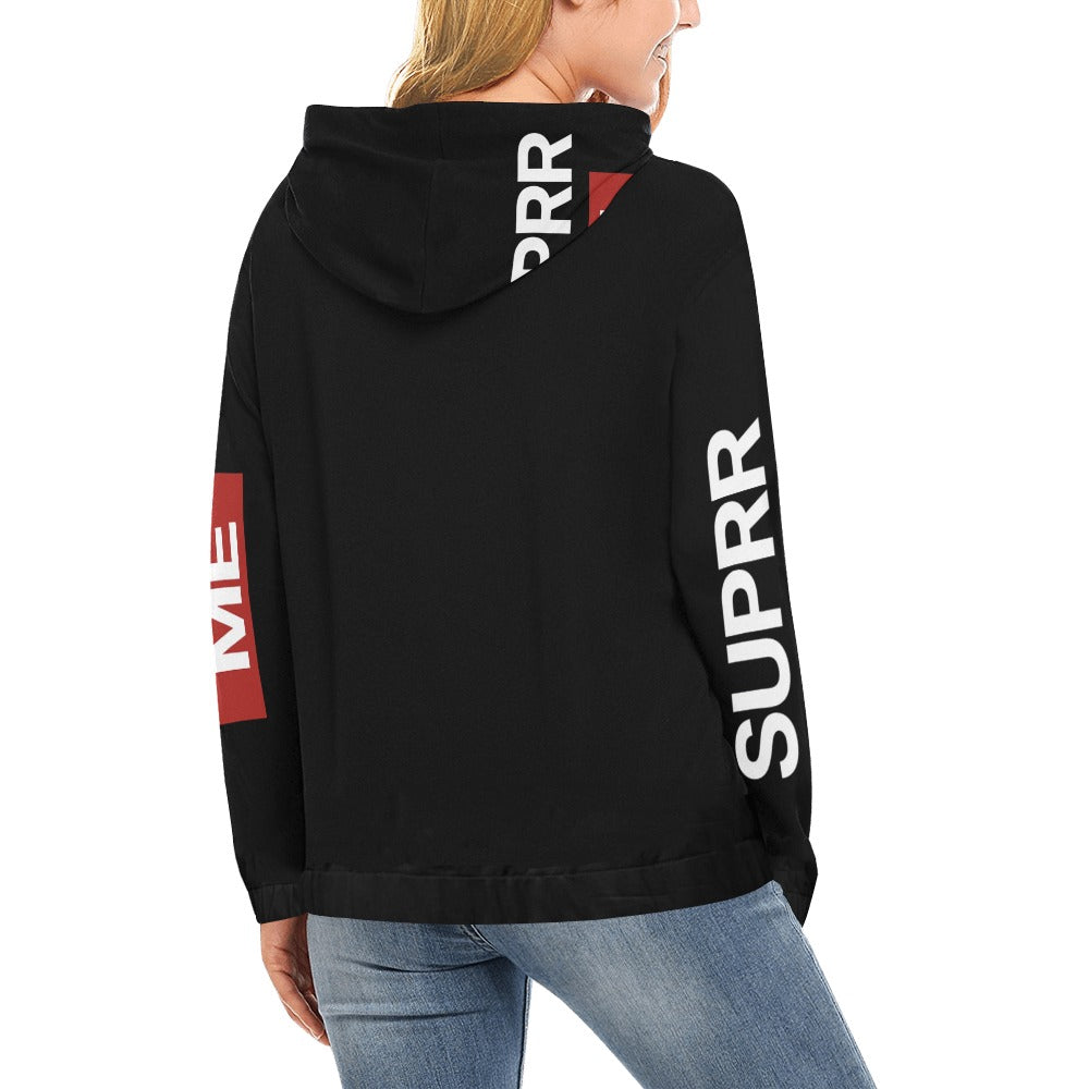 Rich and Rich SUPRR ME Women's Black Hoodie front view on model