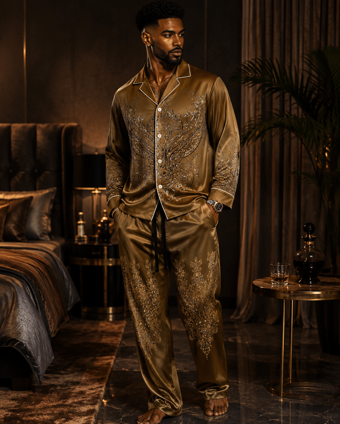 Rich and Rich Men's Brown Designer Luxury Pajama Bottoms - Rich and Rich Homeopportunities