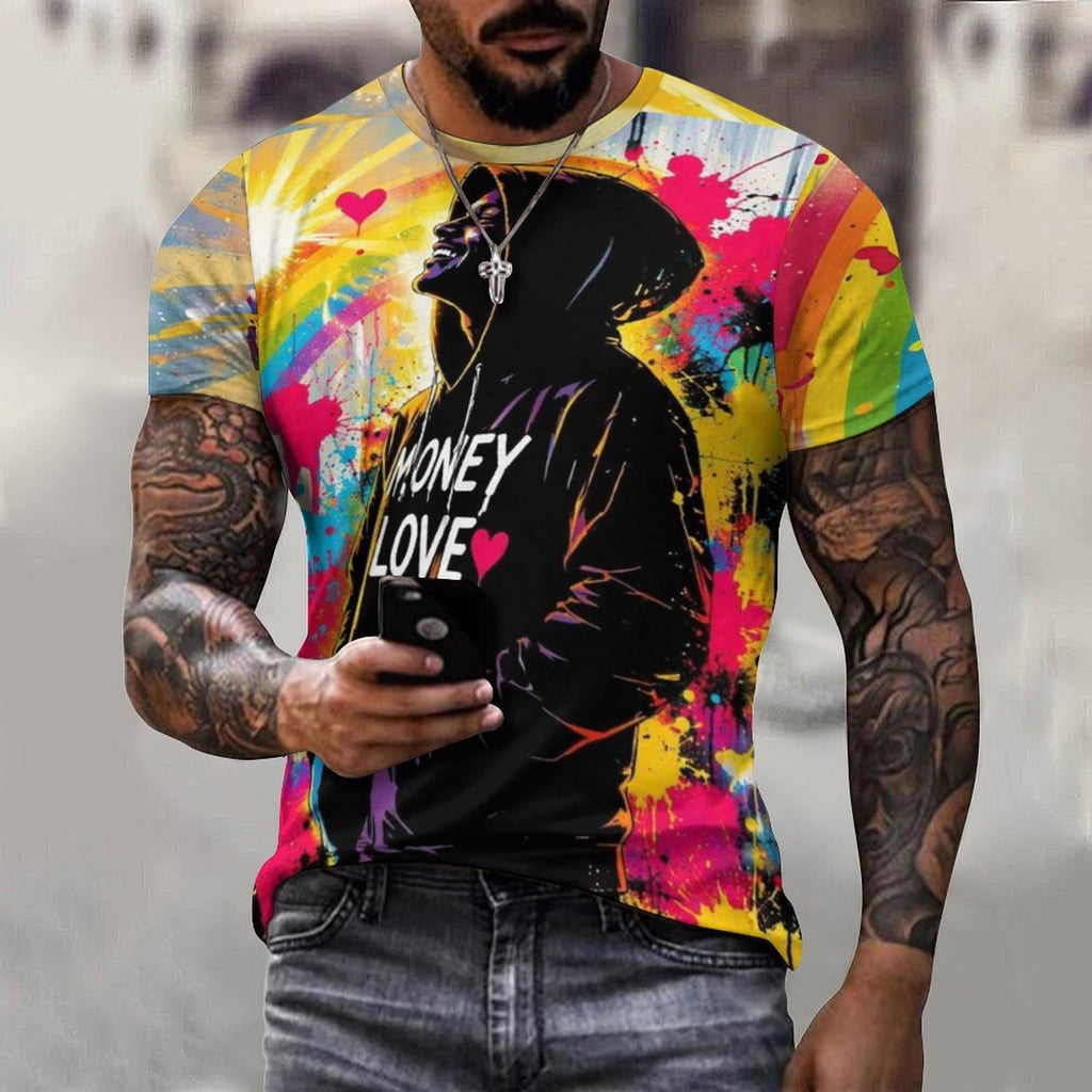 Rich and Rich Men’s Money Love Yellow Graffiti Cotton T-Shirt | Bold Graphic Tee for Men