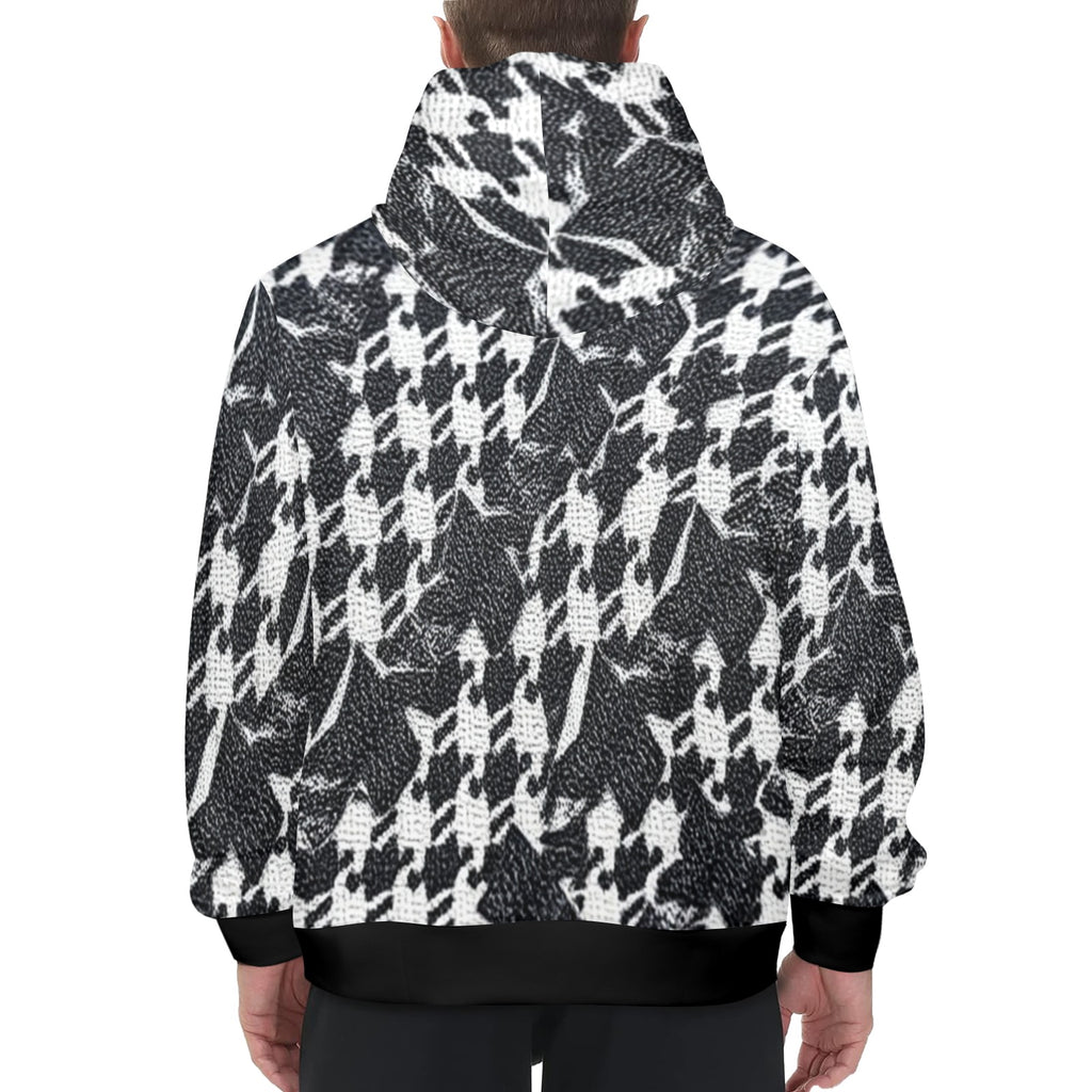 R&RH Black and White Checker Men's Long Sleeve Hoodie with drawstring hood and kangaroo pocket