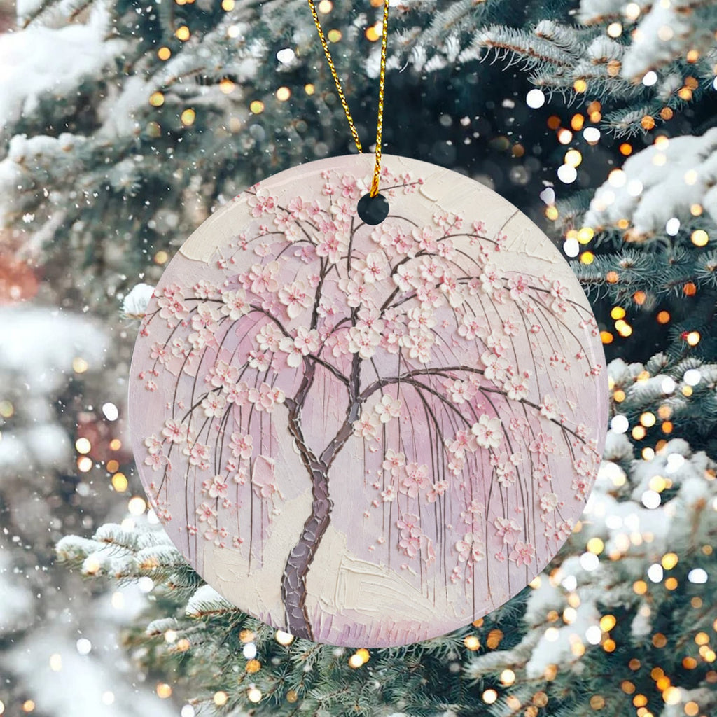 Rich and Rich Cherry Blossom Tree Round Ceramic Ornament Two Designer Sides - Rich and Rich Homeopportunities