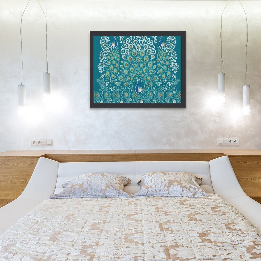 Rich and Rich Peacock wooden frame painting 40x30cm with vibrant peacock design