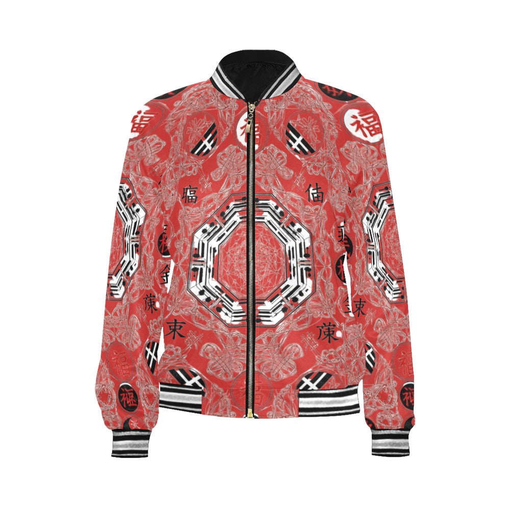 Rich and Rich Red Feng Shui Bomber Jacket for Women with zip front and elastic cuffs