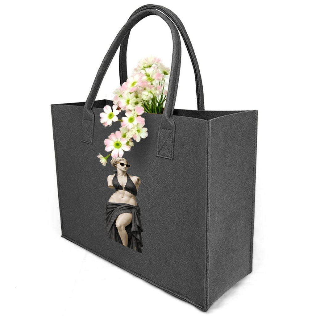 Rich and Rich Modern Goddess Dark Gray Felt Tote Bag | Durable Reusable Everyday Shopping Tote | Made in USA - Rich and Rich Homeopportunities