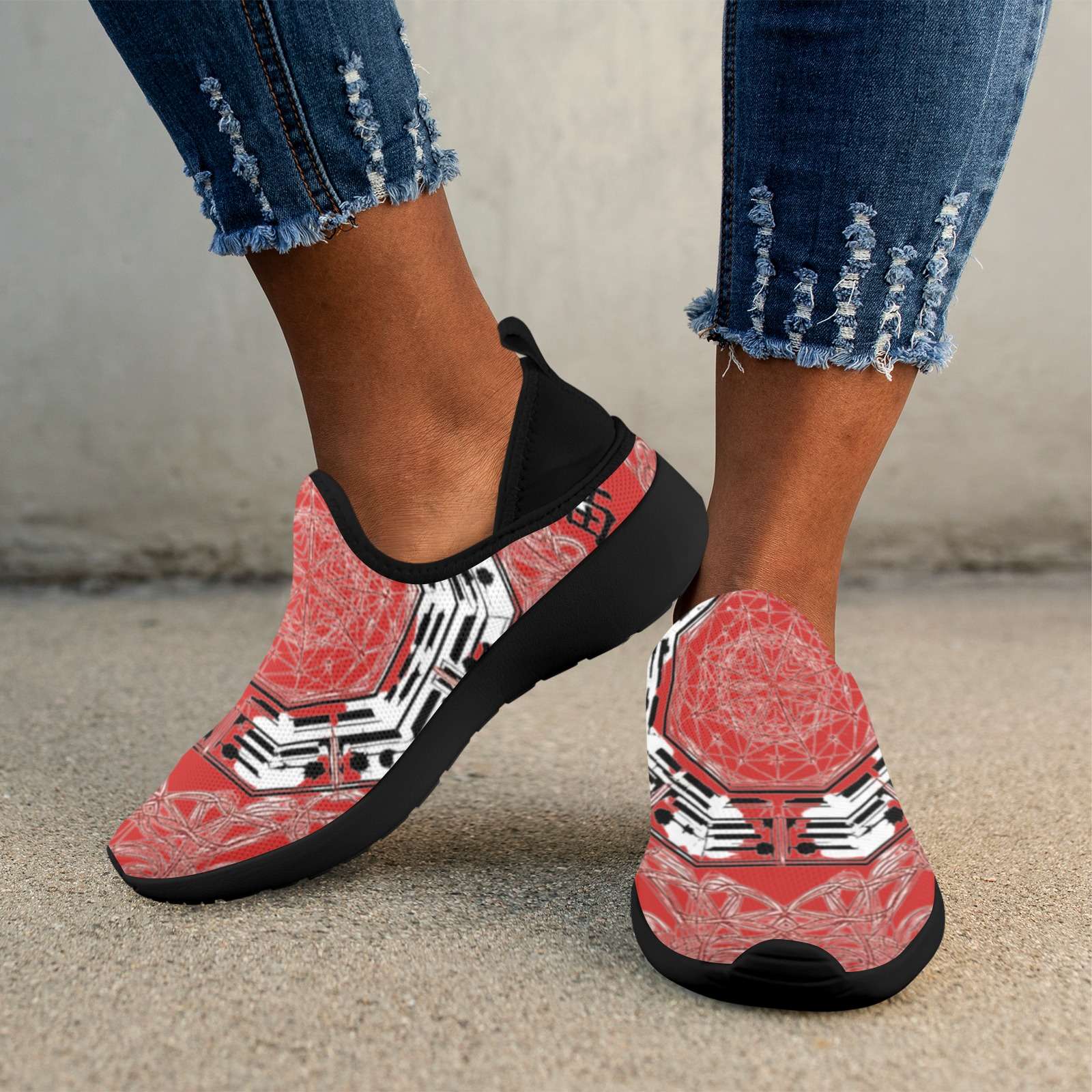 Red fly-weave slip-on women's sneakers with drop-in heel and EVA insole — additional view 6