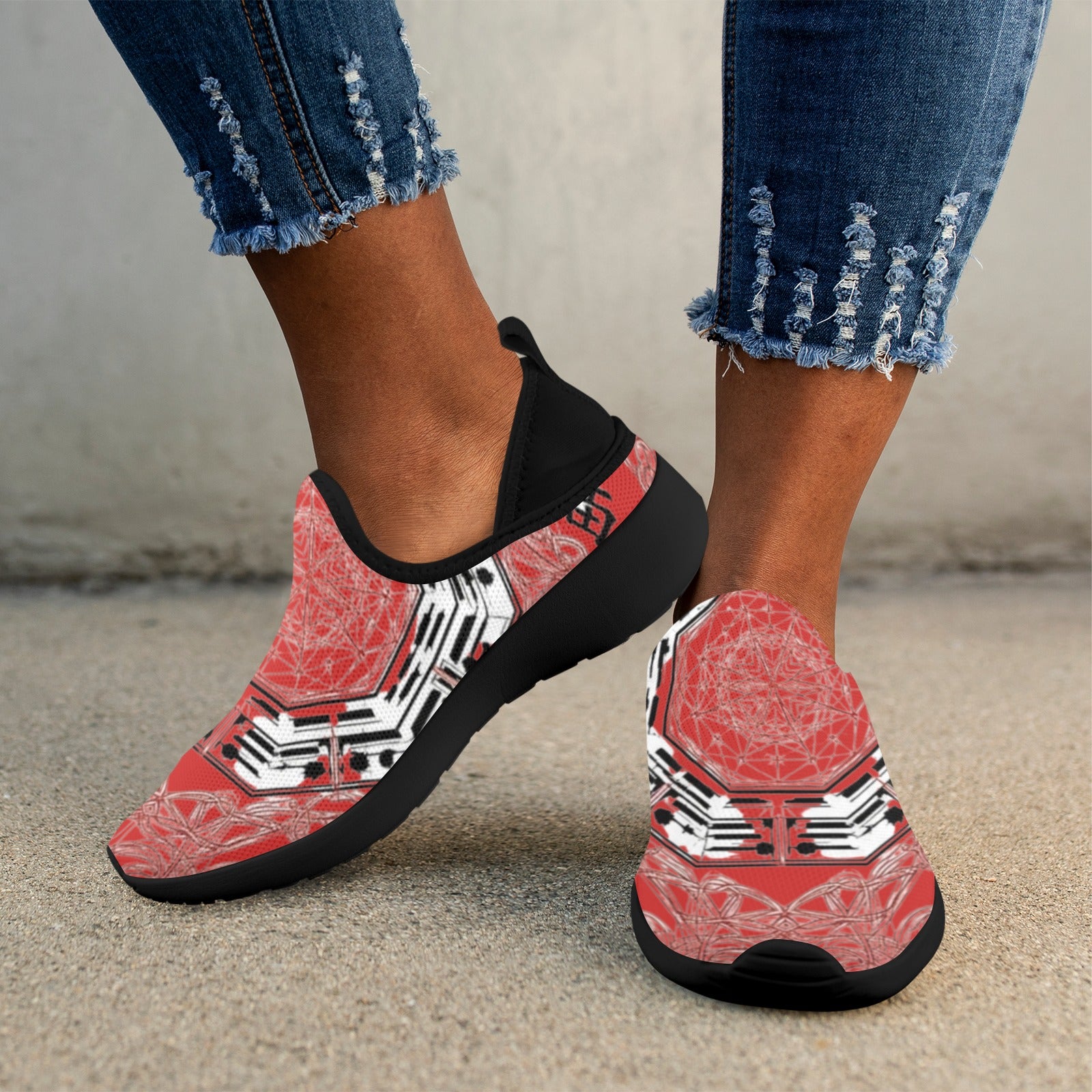 Rich and Rich Red Feng Shui Women's Fly Weave Drop-in Heel Sneakers