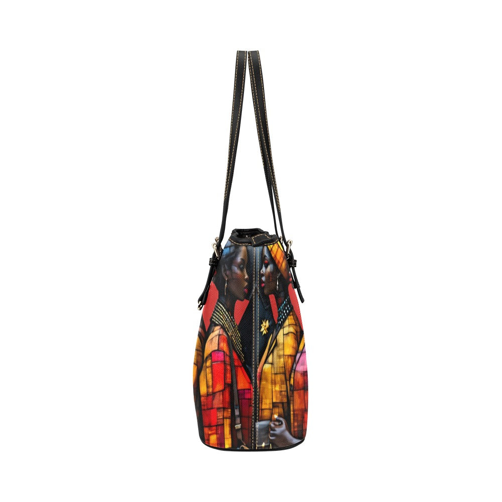 R&RH 6888th Women's Black Multi PU Leather Large Tote Bag with zipper pockets