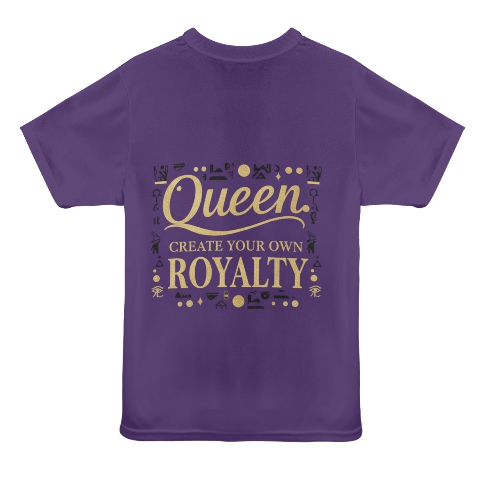 Women's relaxed-fit purple all-over print mesh T-shirt with 'Purple Queen' royalty design — product detail