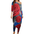 Women's off shoulder two-piece set featuring diagonal shoulder design in soft polyester blend