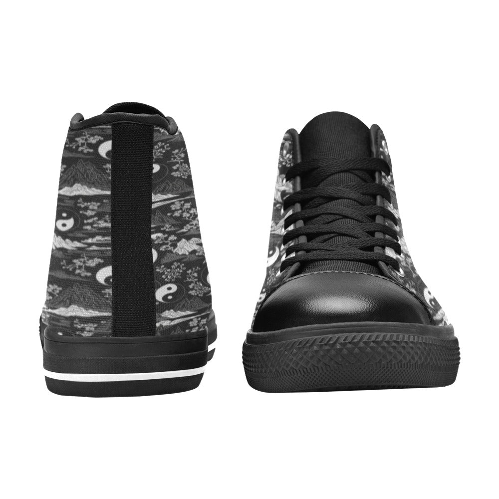 Rich and Rich Men's Feng Shui Black and White High Top Canvas Sneakers