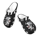 a Critter Kicks Zebra Zest Kids Black Clogs