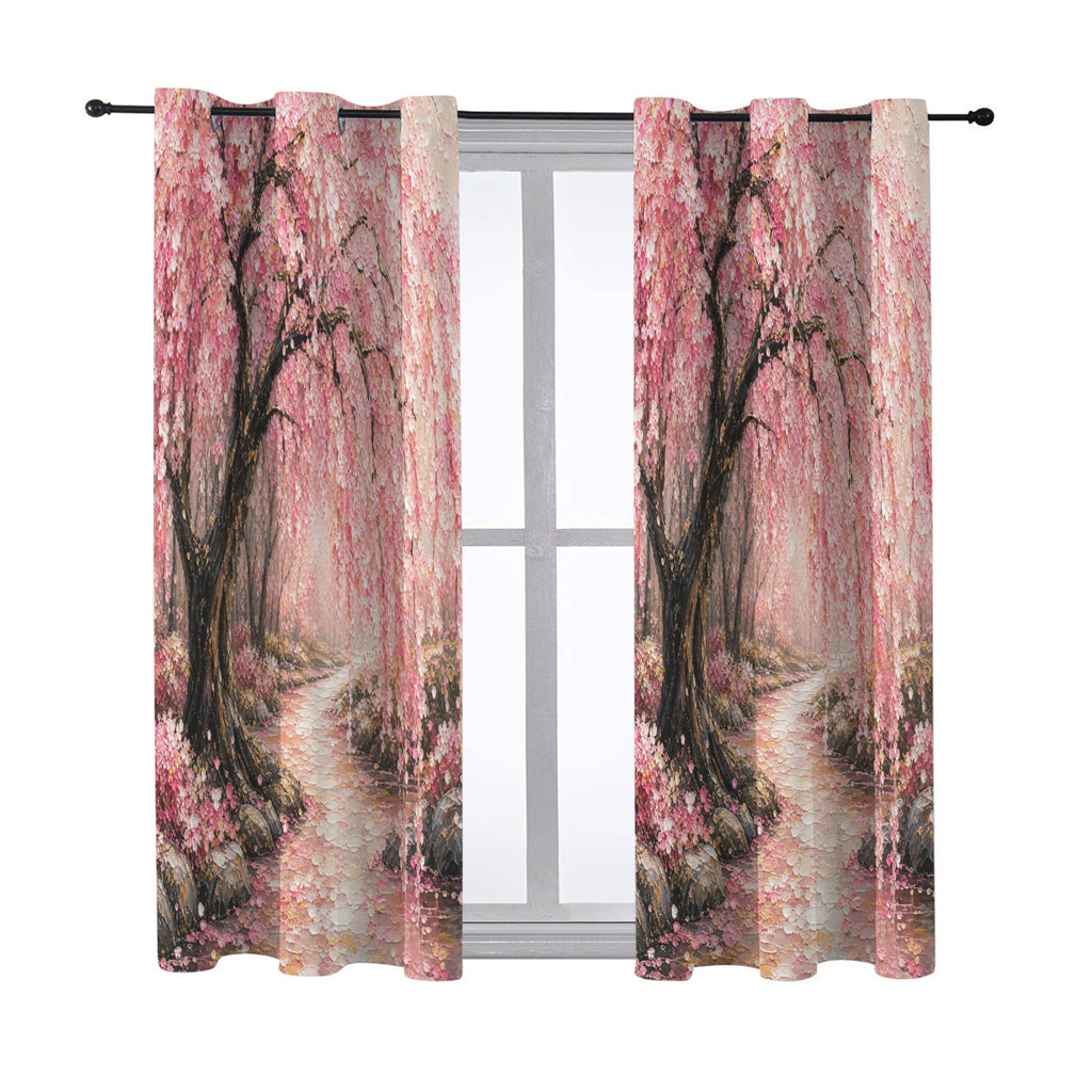 Japanese Cherry Blossom Blackout Fabric Grommet Curtain 43 x 63 inch (Set of 2)