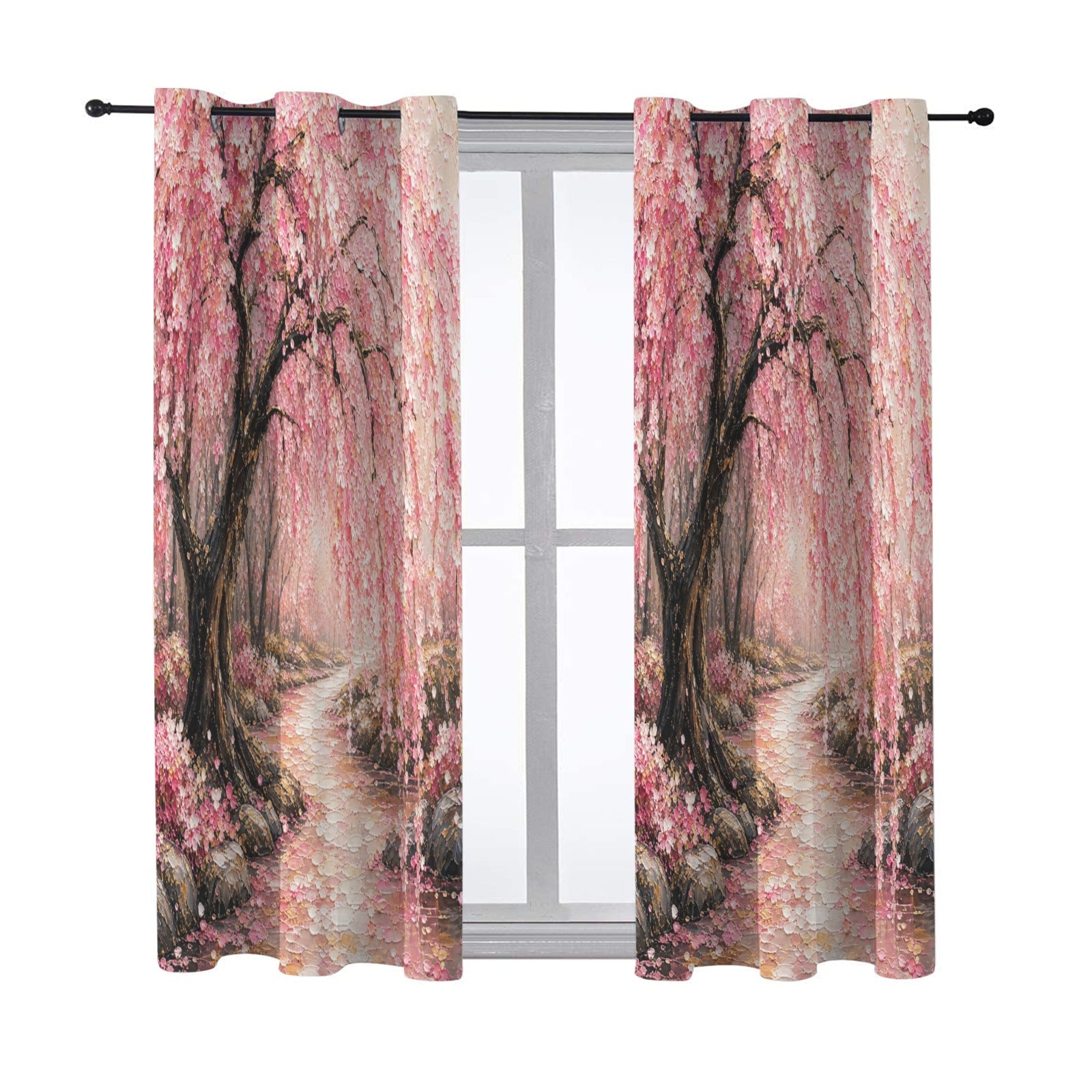 Japanese Cherry Blossom Blackout Fabric Grommet Curtain 43 x 63 inch (Set of 2)