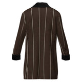 Chocolate brown pinstriped men's double-breasted overcoat with sherpa lining — additional view 6