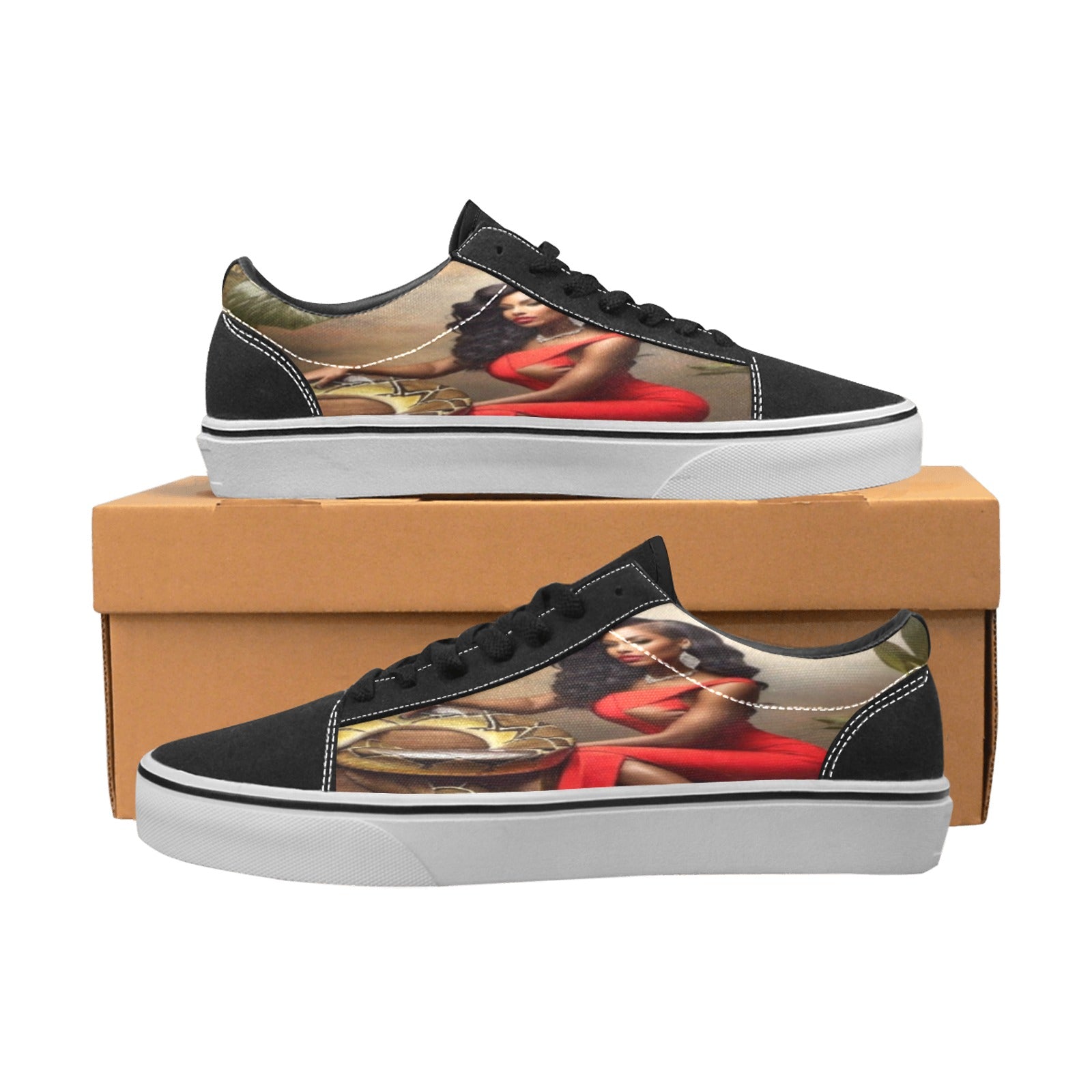 R&RH LuiiLoviie Womens Red Caricature Skateboarding Shoes Women's Low Top Skateboarding Shoes (Model E001-2)