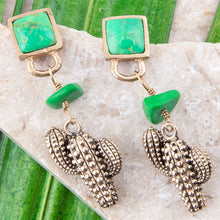 Load image into Gallery viewer, Charmed Cactus Lime Green Turquoise Post Earrings

