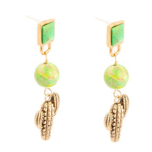 Load image into Gallery viewer, Charmed Cactus Lime Green Turquoise Post Earrings
