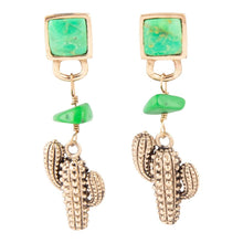Load image into Gallery viewer, Charmed Cactus Lime Green Turquoise Post Earrings
