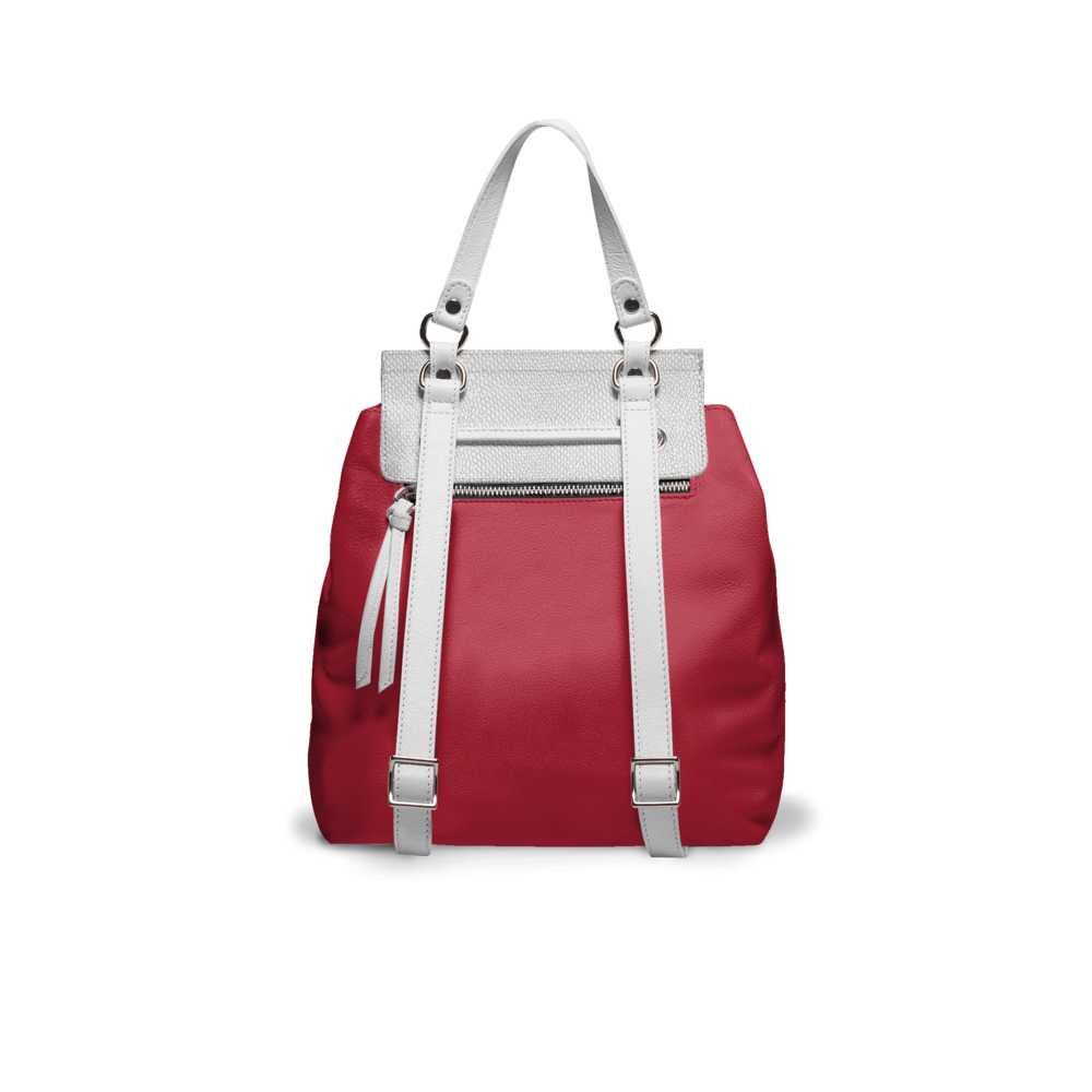 Structured red leather women's handbag with a squared flap and embossed logo — additional view 9