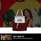 Structured red leather women's handbag with a squared flap and embossed logo — additional view 6