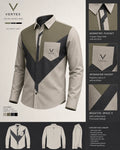 Vertex Negative V Button-Up Shirt in stone with olive geometric Vertex menswear design