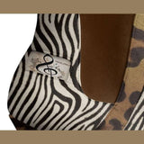 Brown and beige animal-print platform pumps with tassels and high heel — product detail