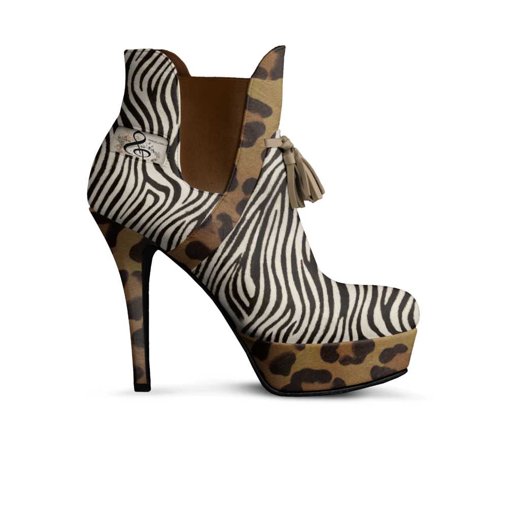 Rich and Rich ClassyThelma Brown and Biege Animal Print Women's Tassels Leather Platform Pump