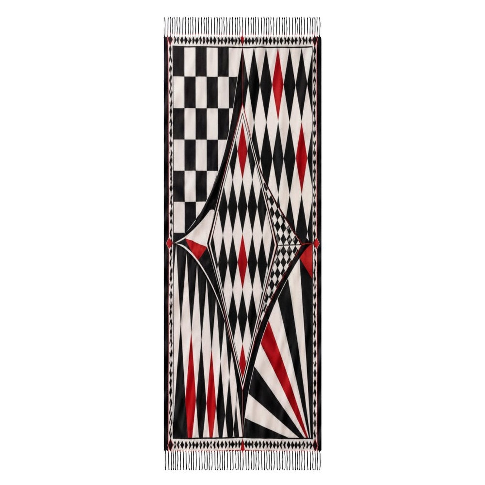 Harlequin pattern tassel scarf in imitation cashmere with fine hem and fringe — additional view 6
