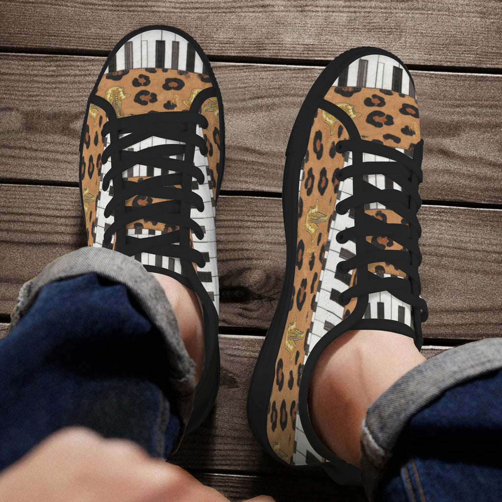 Rich and Rich Men's Brown Animal Piano Saxophone Canvas Low Top Sneaker