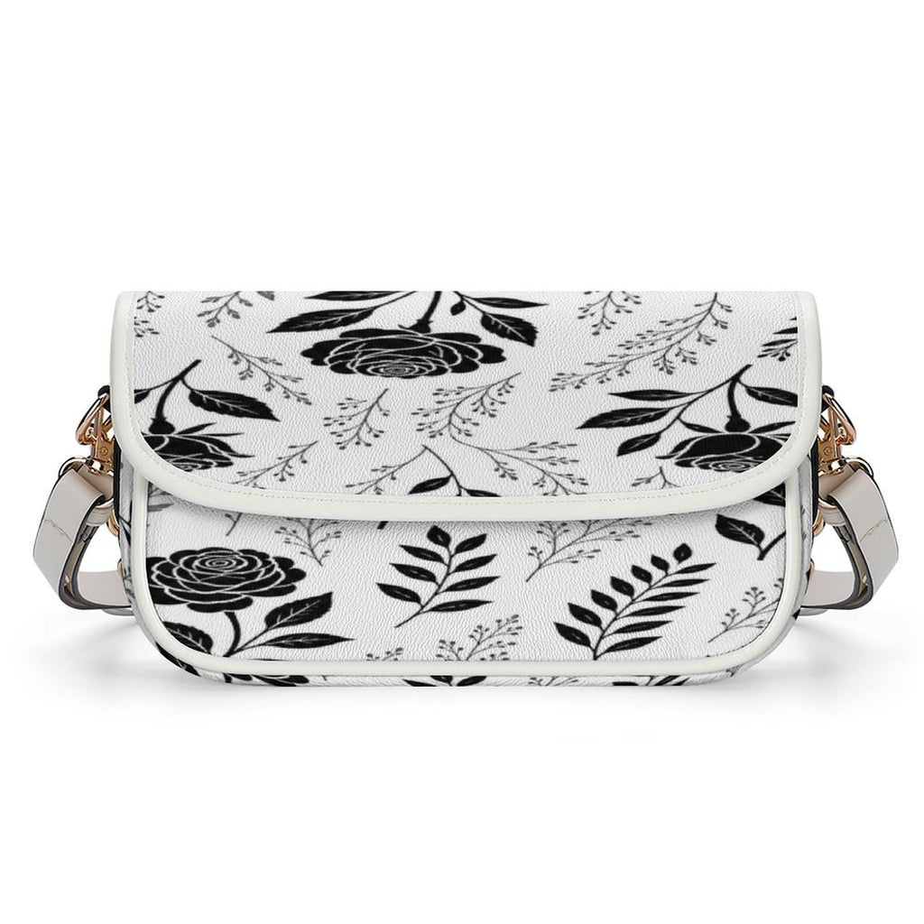 Rich and Rich Black Rose Noir Floral Flap Women's White Shoulder Handbag - Rich and Rich Homeopportunities