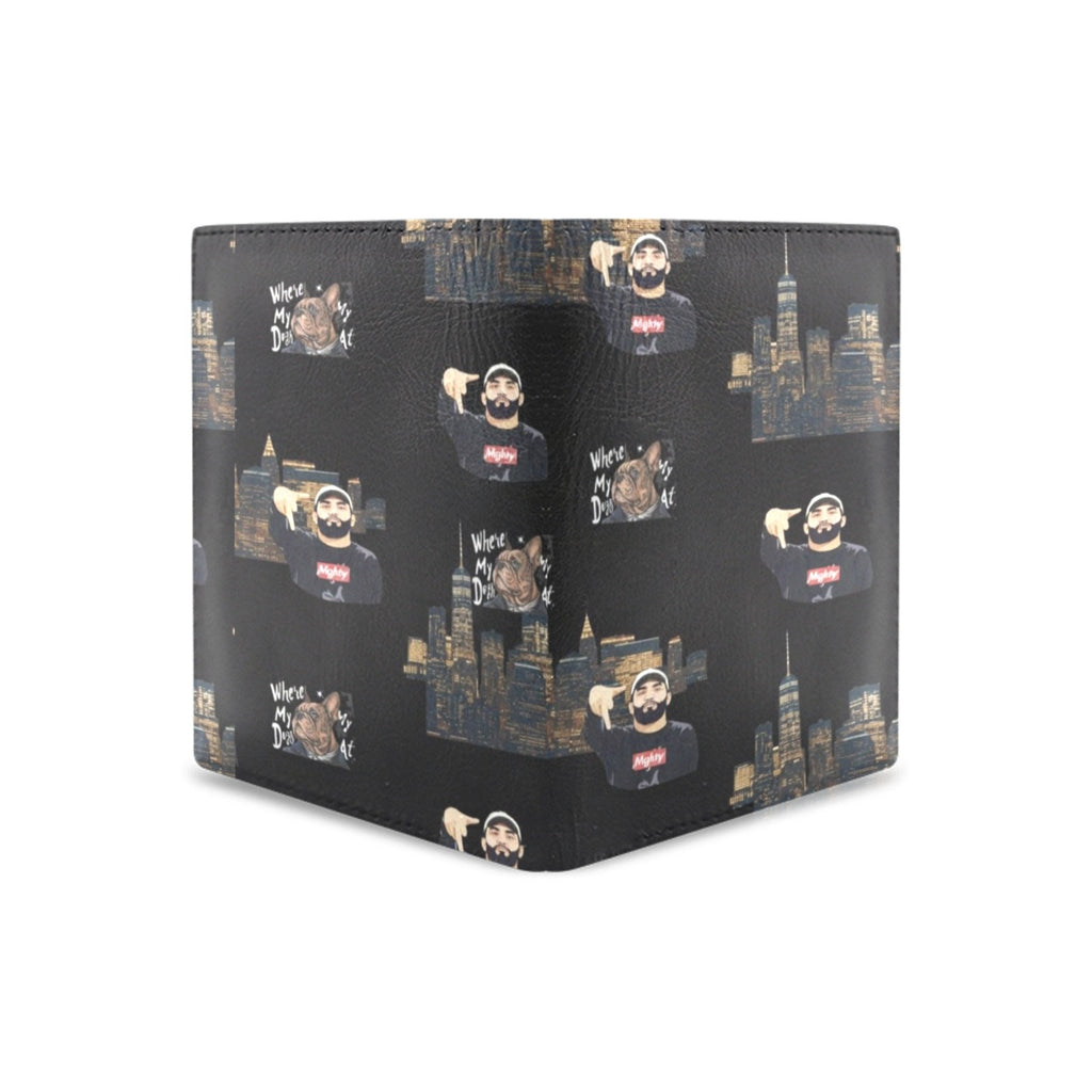 Rich and Rich Men's Caricature Black Leather Wallet with unique design