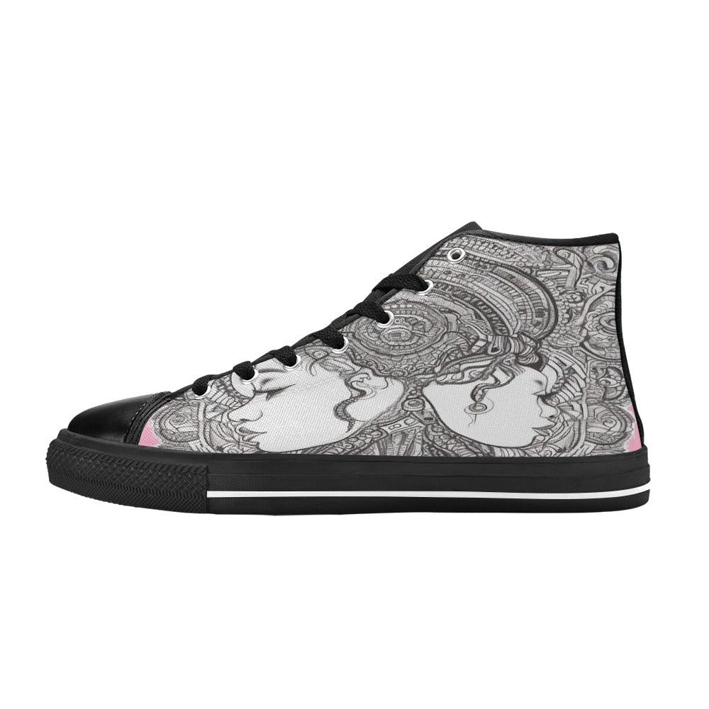 R&RH PinkDestiny Pink and Black Womens Classic High Top Canvas Shoe Women's Classic High Top Canvas Shoes (Model 017)