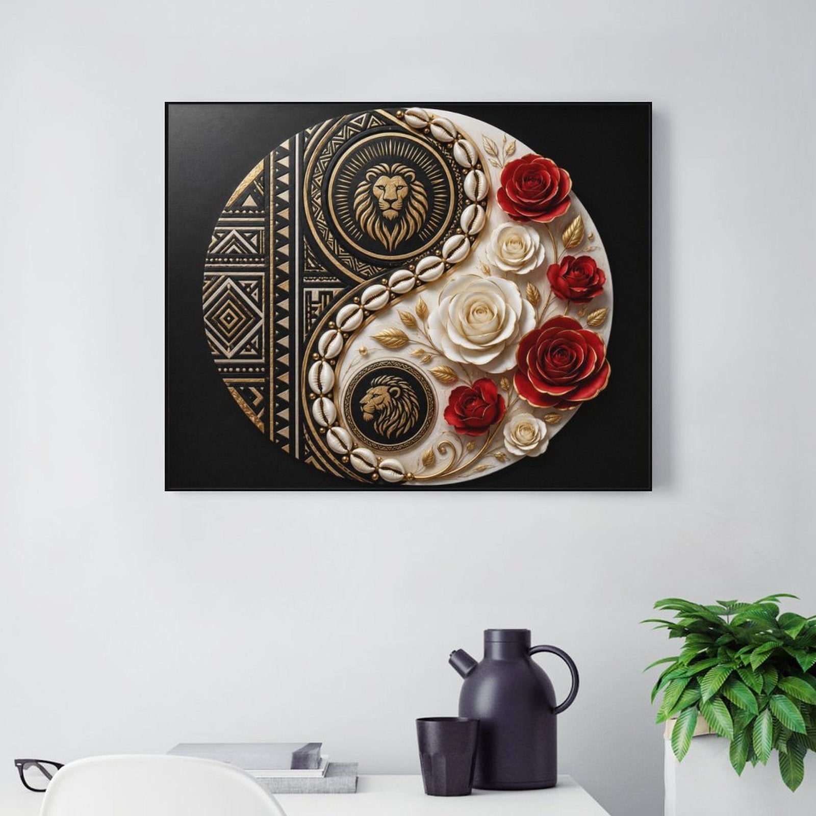 Rich and Rich Luxury Yin-Yang with Tribal Accents Framed Canvas Wall Art - Rich and Rich Homeopportunities