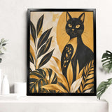 Rich and Rich Golden-Eyed Cat Among Tropical Black Frame Canvas Print 16x20inch